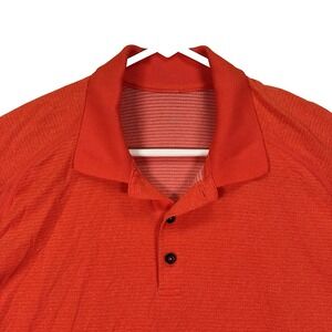 Lululemon Metal Vent Tech Polo Shirt Mens Large Orange Red Short Sleeve‎ EUC